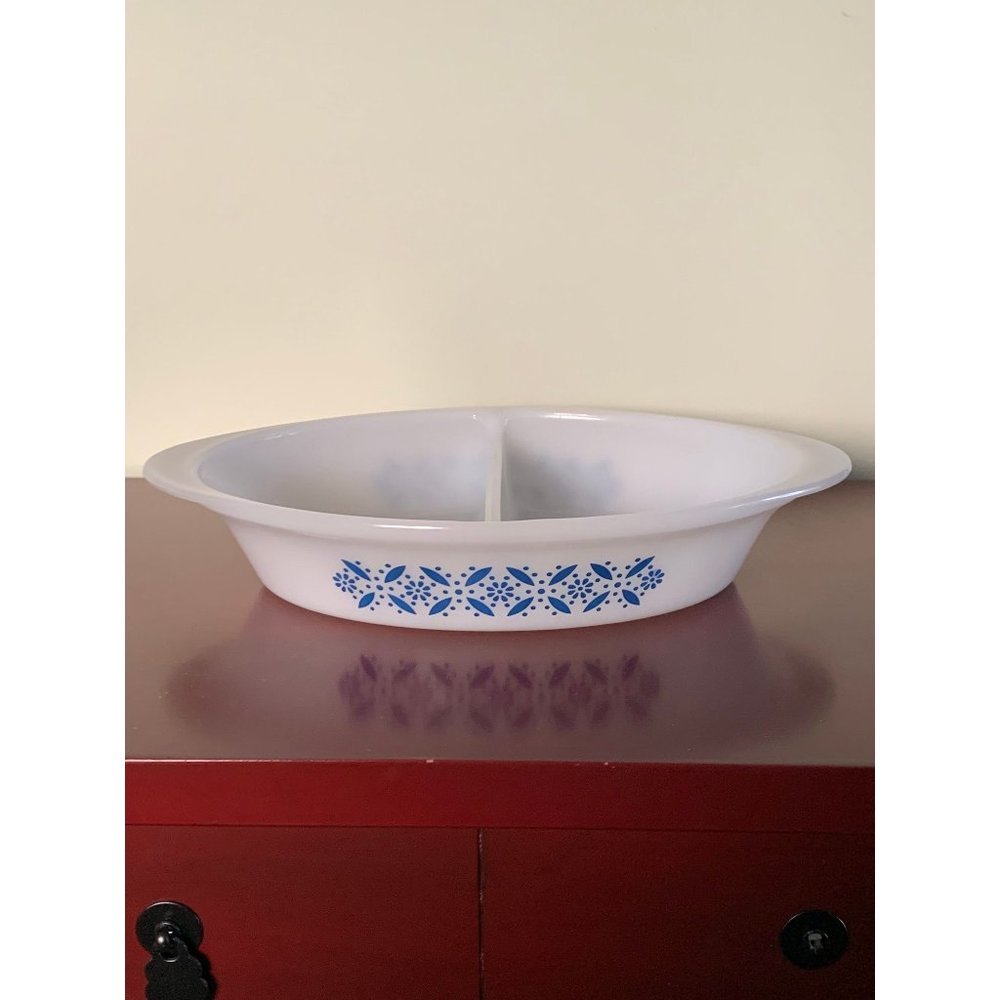 Glasbake blue snowflake - rare  Divided serving dish - flawless condition​